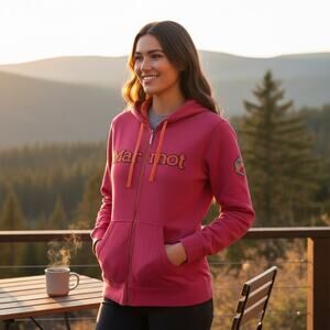 Marmot Women’s L Full Zip Hoodie Pink Fleece Jacket Outdoor Spell out Gorpcore